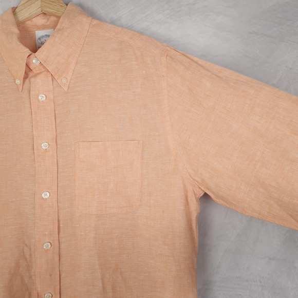 Brooks Brothers Shirt Mens Large Orange Irish Linen Button Down Long Sleeve - Picture 4 of 15